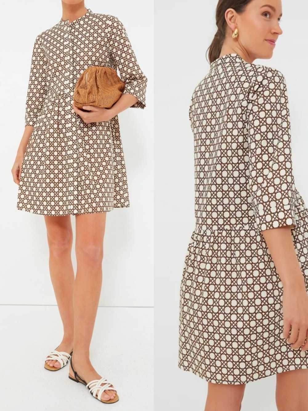 TUCKERNUCK Royal Birch Cane Plaid Lattice Poplin Button Down Shirt Dress \\ S